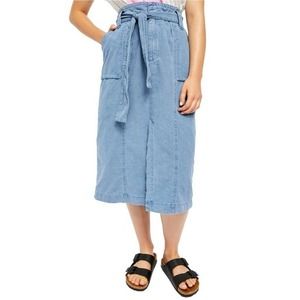 NEW Free People Catching Feelings Linen Blend Skirt 2 blue denim
